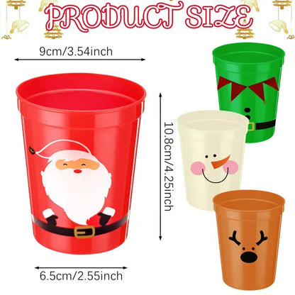 US Local 12 Pcs Christmas Drink Cups 4 Styles Patterns Santa Claus Snowman Elk Coffee Cup For Christmas New Year Holiday Party Favors Coffee Wine Cold Drinks Supplies