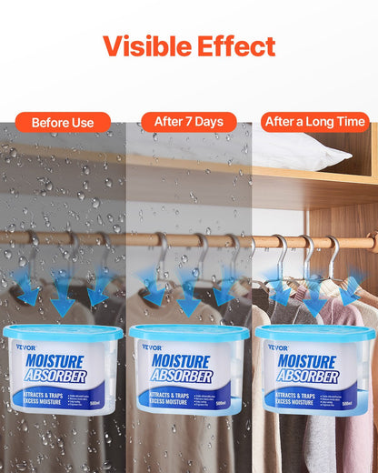 US Local VEVOR Moisture Absorber Boxes, 10.8 Oz Humidity Absorber Boxes 6 Packs , Fragrance Free Dehumidifier Attracts Extra Moisture From Your Bathroom, Closet, And Kitchen