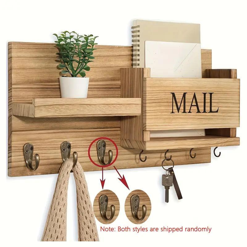 US Local Simple Wooden Wall Mounted Keychain Mail Storage Rack Farmhouse Style Decorative Floating Shelves For Entry Bedroom Bathroom Living Room