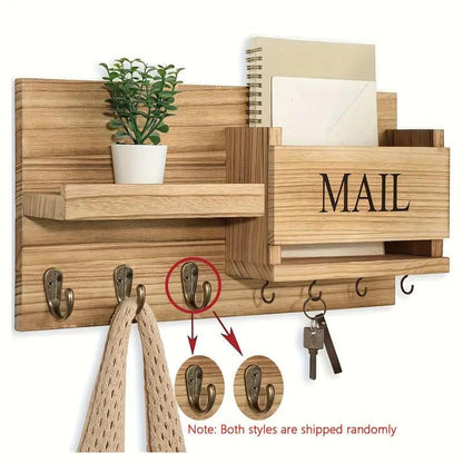 US Local Simple Wooden Wall Mounted Keychain Mail Storage Rack Farmhouse Style Decorative Floating Shelves For Entry Bedroom Bathroom Living Room