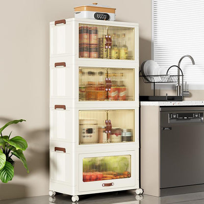 US Local Baby Safety Transparent Opening Lid Indoor Home Decoration Storage Cabinet With Wheels