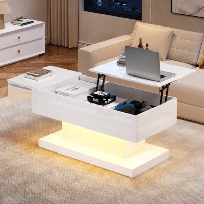 UK Local High Gloss Lift Up Top Coffee Table With Storage, Extendable Desktop Dinning Table 100 X 50 X 45 Cm, Height Adjustable Tabletop, Retractable Desk
