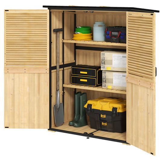 Wood Storage Shed, Outdoor Garden Shed With Asphalt Roof, 2 Shelves, Lockable Doors And Adjustable Feet, Natural