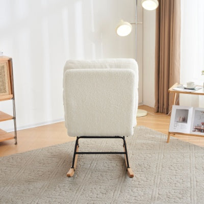 UK Local Rocking Chair, Boucle Fabric Tufted Rocking Chair, Armchair With Metal Legs And Wood Base, High Back Rocking Tub Chair With Comfortable Footrest And Adjustable Recliner For Living Room, Bedroom, White