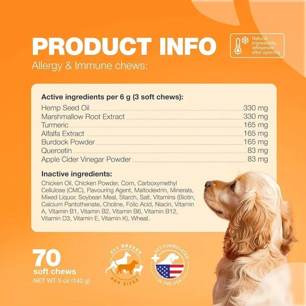 US Local Dog Allergy Relief Chews – Anti-Itch Skin & Coat Support with Salmon Oil | Seasonal Allergy Relief, Hot Spot & Immune Health Supplement for Dogs