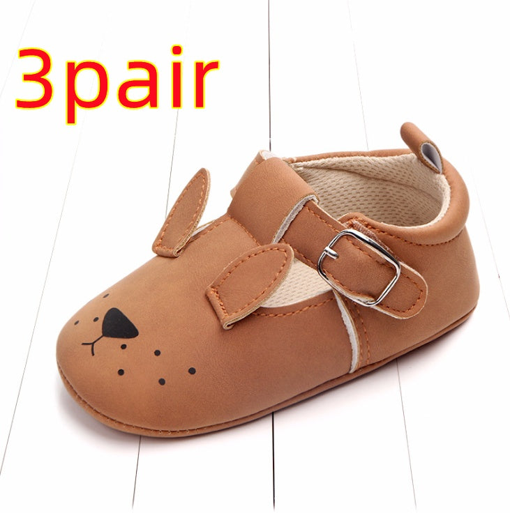 US Local Spring and autumn cartoon animal baby shoes matte leather non-slip soft bottom