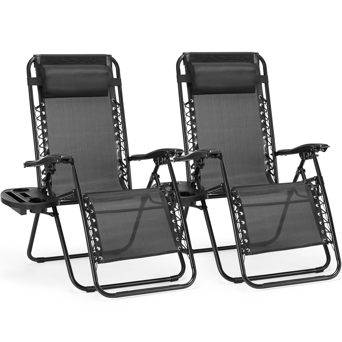 US Local Set Of 2 Zero Cravity Lounge Chairs,Outdoor Patio Folding Recliners For Pool Beach With Pillow And Cup Holder
