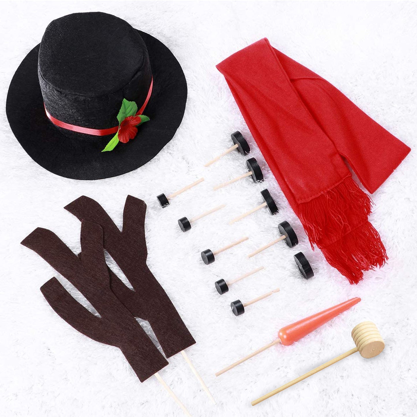 US Local 1 Set 16Pcs Snowman Decorating Dressing Kit Winter Party Kids Outdoor Toys Christmas Decoration Gift Hat Scarf Eye Mouth Nose Accessories