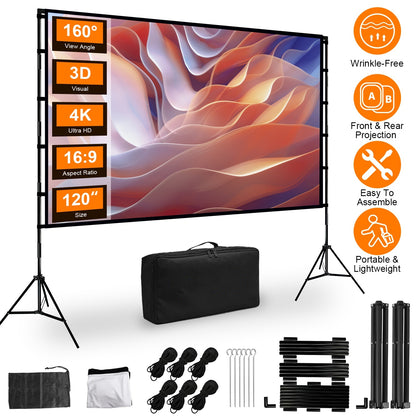 US Local 1Pc 120inch Or 100inch Projector Screen With Stand 16 9 4K HD Rear Front Wrinkle Free Portable And Foldable Movie Screen With Carry Bag For Indoor Outdoor Home Theater Backyard Cinema