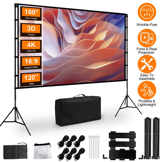 US Local 1Pc 120inch Or 100inch Projector Screen With Stand 16 9 4K HD Rear Front Wrinkle Free Portable And Foldable Movie Screen With Carry Bag For Indoor Outdoor Home Theater Backyard Cinema