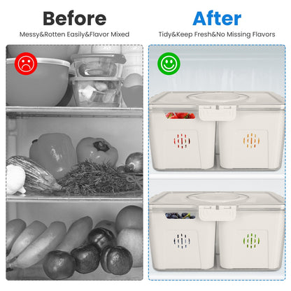 US Local 2Pack Airtight Fruit Storage Containers 4 Compartment Food Storage Containers Fruit Vegetable Organizers With 8 Removable Colanders For Fridge Picnic