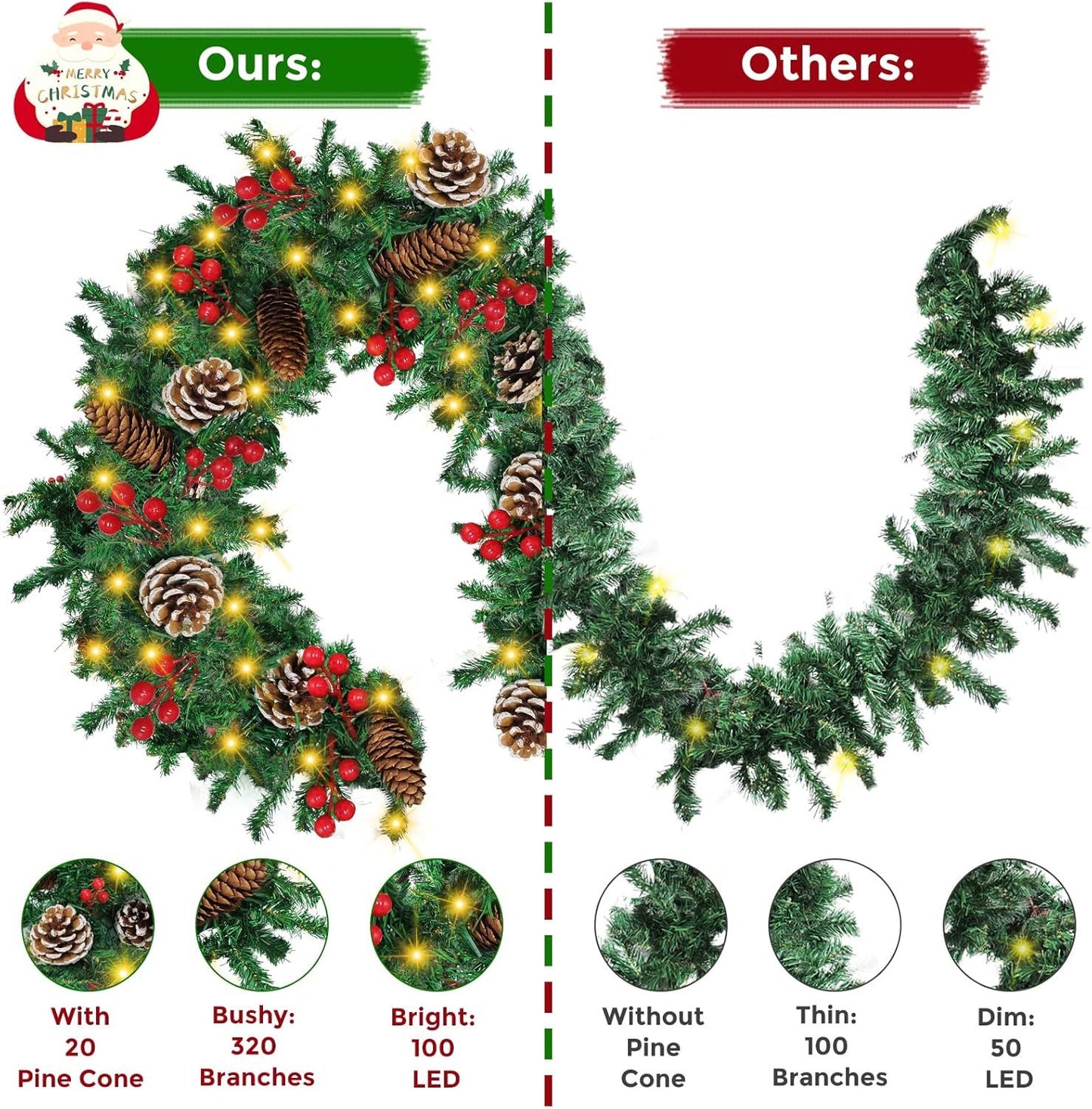 12FT Christmas Garland With Assorted Decor - Build Wreaths Or Lay Flat, Festive Must - Have