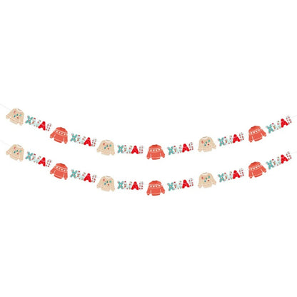 US Local 24PCS Christmas Banner Paper Christmas Sign Garland Gingerbread Man Snowman Hanging Christmas Bunting Garland For Christmas Party Decorations Xmas Holiday Home Decor