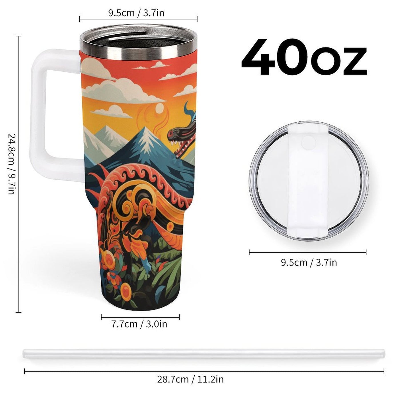 PHDT00532 POD US Local Tumbler 40oz Large Capacity Car Cup Dragons, Myths, Fields