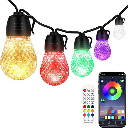 US Local 52.5FT Colorful Outdoor String Lights Smart RGB LED Patio Lights IP66 Waterproof Dimmable Hanging Light Bulbs With APP Remote Control 15 Bulbs