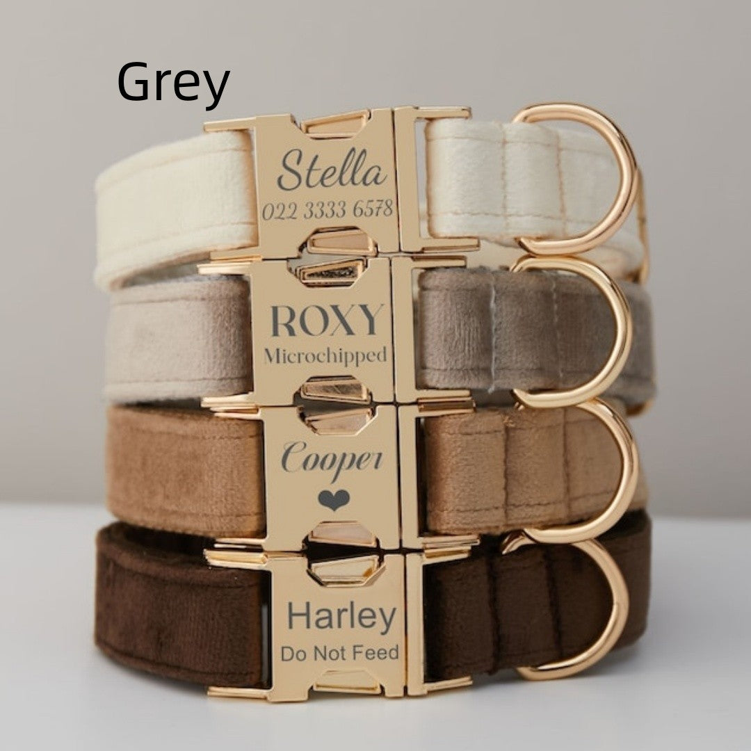 US Local Multiple Colour Velvet Personalise Dog Collar Leash Set With Bow