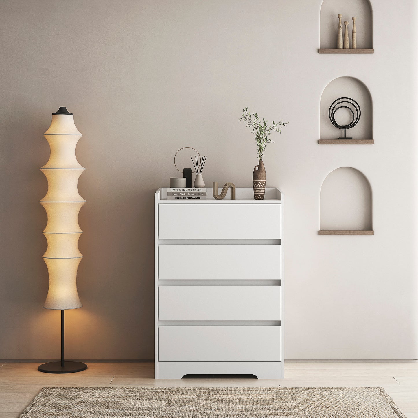 US Local 4 Drawer Dresser, Chest Of Drawers Without Handle, White Dresser For Bedroom Waterproof, Modern Wooden Cabinet With Sturdy Frame For Living Room, Entryway, Bedroom, Hallway, Office