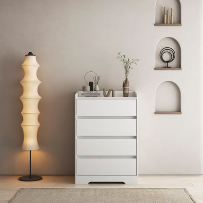 US Local 4 Drawer Dresser, Chest Of Drawers Without Handle, White Dresser For Bedroom Waterproof, Modern Wooden Cabinet With Sturdy Frame For Living Room, Entryway, Bedroom, Hallway, Office