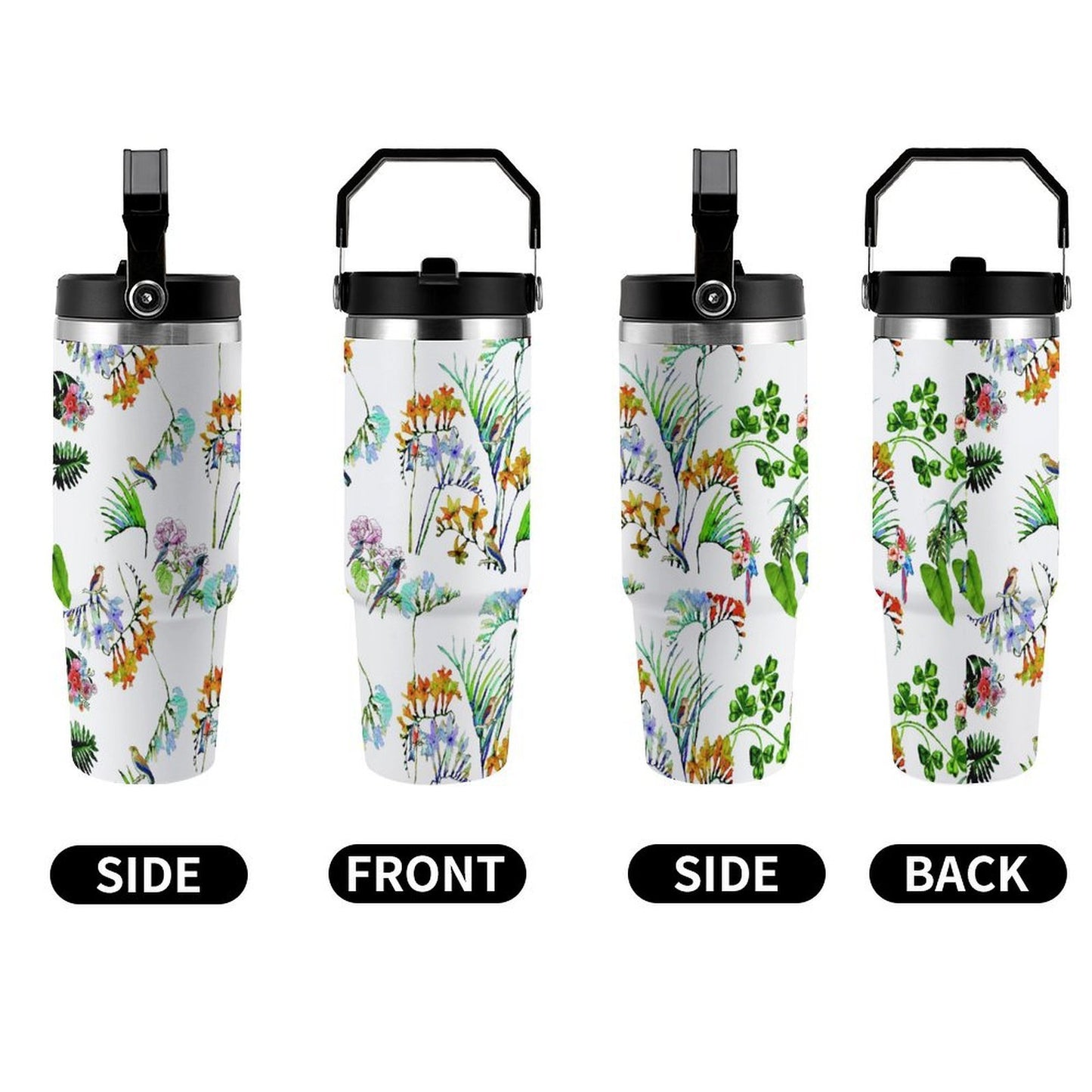 POD US Local Tumbler 30oz Large Capacity Car Cup Parrots, Flowers, Tropical Style