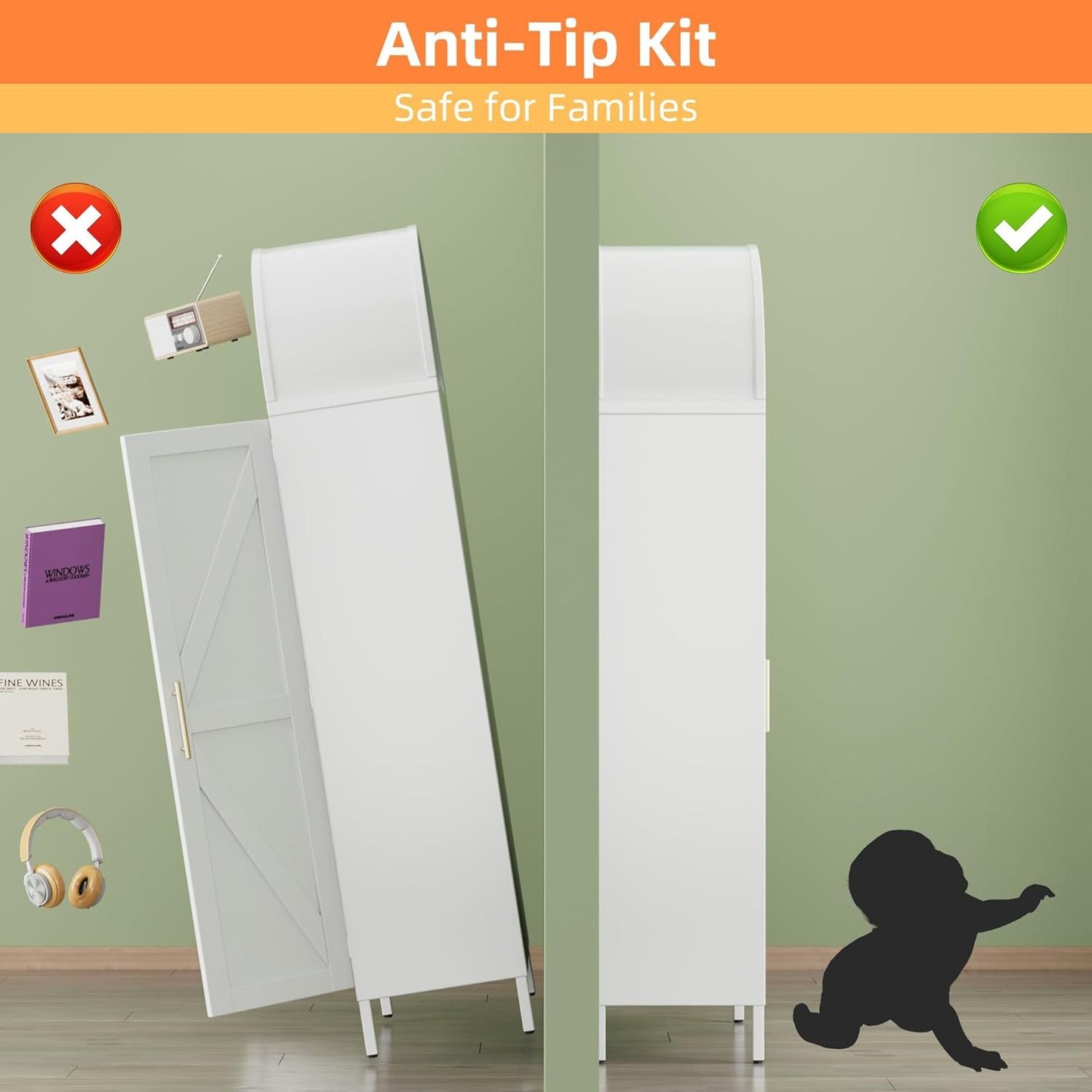 US Local Kitchen Pantry Cabinet, 67in Tall Arched Storage Cabinet With Doors And Shelves, White Freestanding Cupboard For Laundry, Dining Room, Living Room, Bathroom