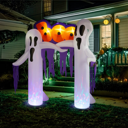 US Local 9.8ft White Ghost Arch 3 LED Lights And 2 Colorful Light Plates Halloween Inflatable Decoration