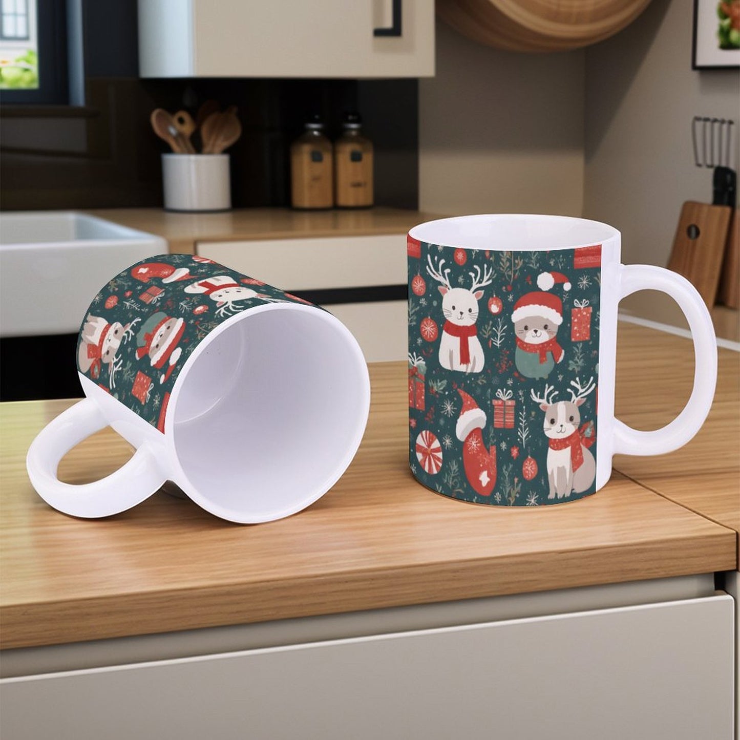 POD US Local White mug with full print, Christmas, Scarves, Animals 0093
