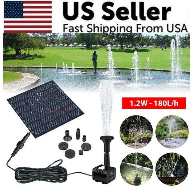 Solar Power Fountain Submersible Floating Water Bird Bath Pond Garden Pool