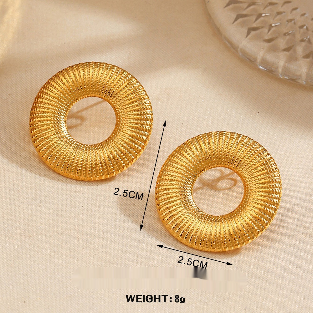 Geometric Round Personalized Hip Hop Fan-shaped Wings Real Gold Plated Earrings