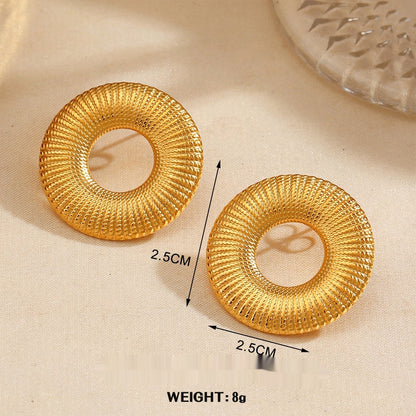Geometric Round Personalized Hip Hop Fan-shaped Wings Real Gold Plated Earrings