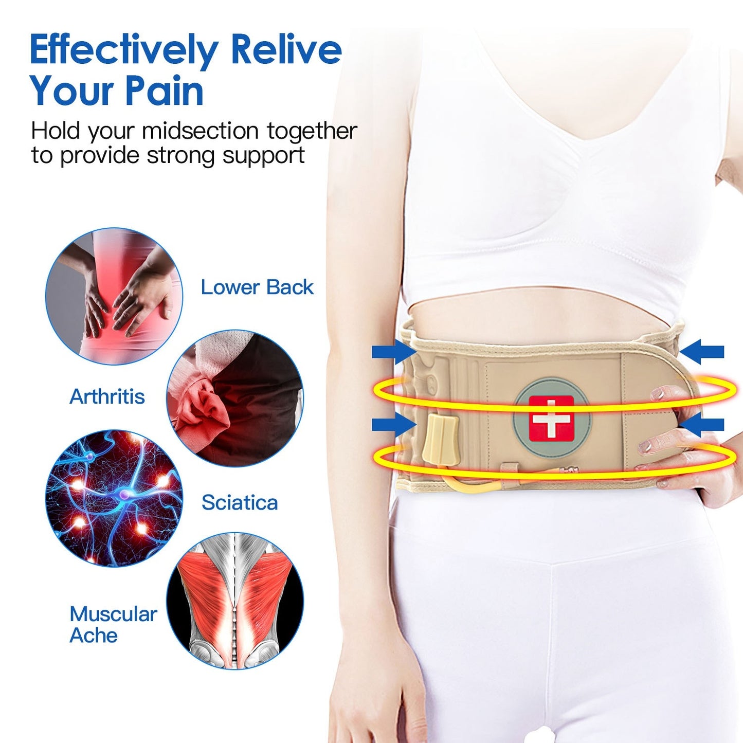 US Local 1 Pc Decompression Back Belt Lumbar Spine Support Lower Back Air Traction Device With Extension Pad For Men Women Pain Relief Fit For All Waist