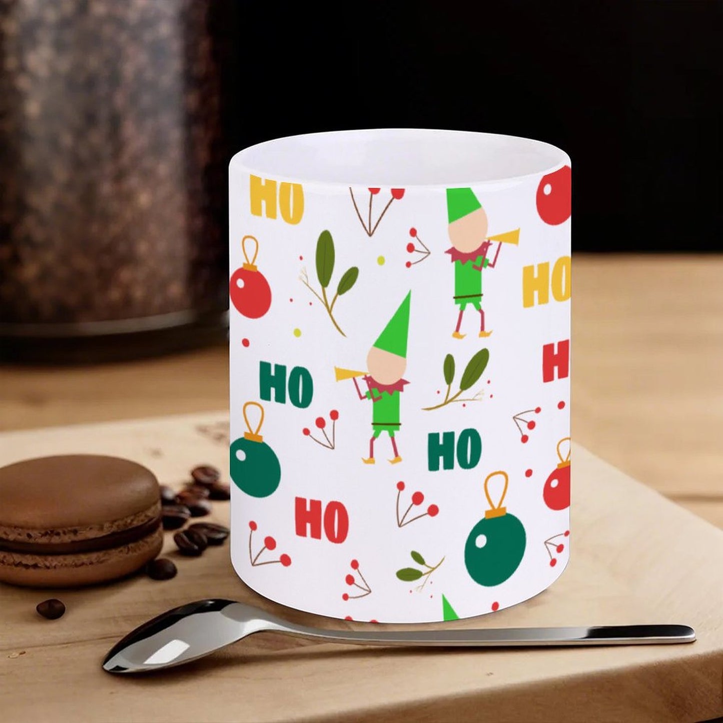 POD US Local White mug with full print, Christmas Elf Green 0071