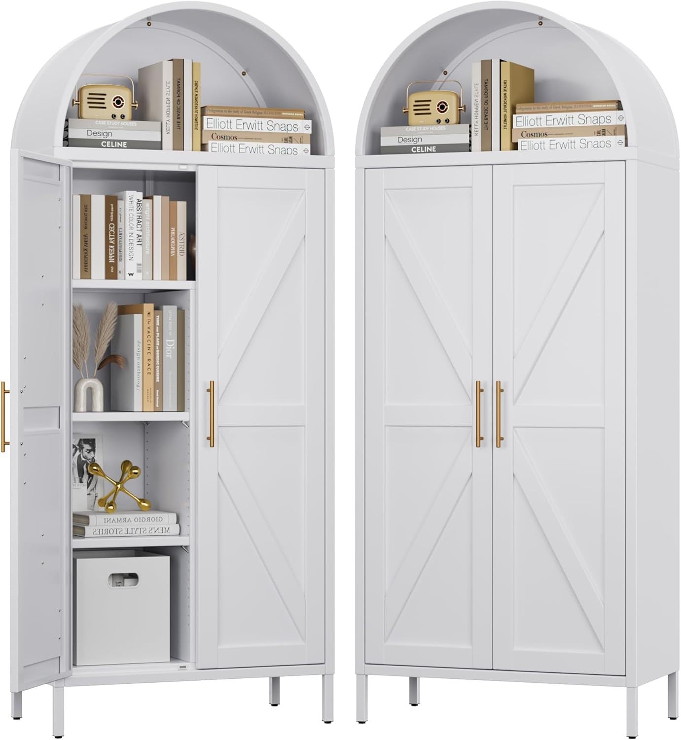 US Local White Kitchen Pantry Cabinet, Arched Storage Cabinet With Doors And Adjustable Shelves, Tall Freestanding Cupboard For Laundry, Dining Room, Living Room, Bathroom