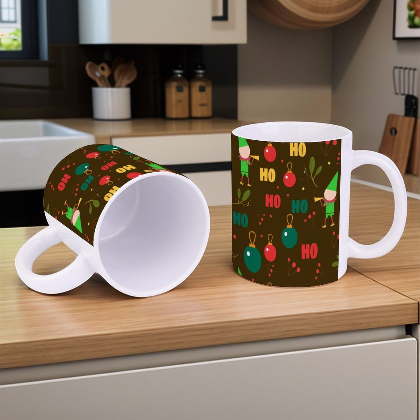 POD US Local White mug with full print, Christmas Elf Green 0001