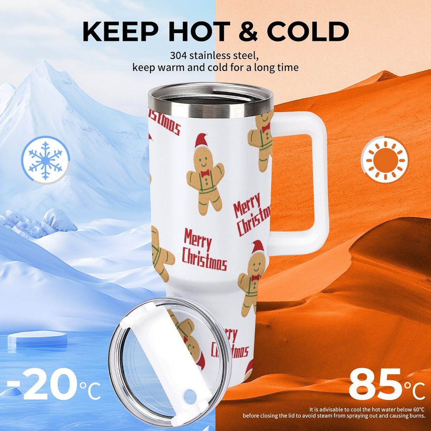 PHDT00076 POD US Local Tumbler 40 oz Large Capacity Car Cup Christmas Gingerbread Man