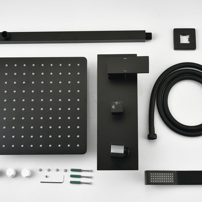 US Local Brass Matte Black Shower Faucet With Shower System, 10 Inch Shower Head And Handheld Spray Bathroom Deluxe Faucet Combination