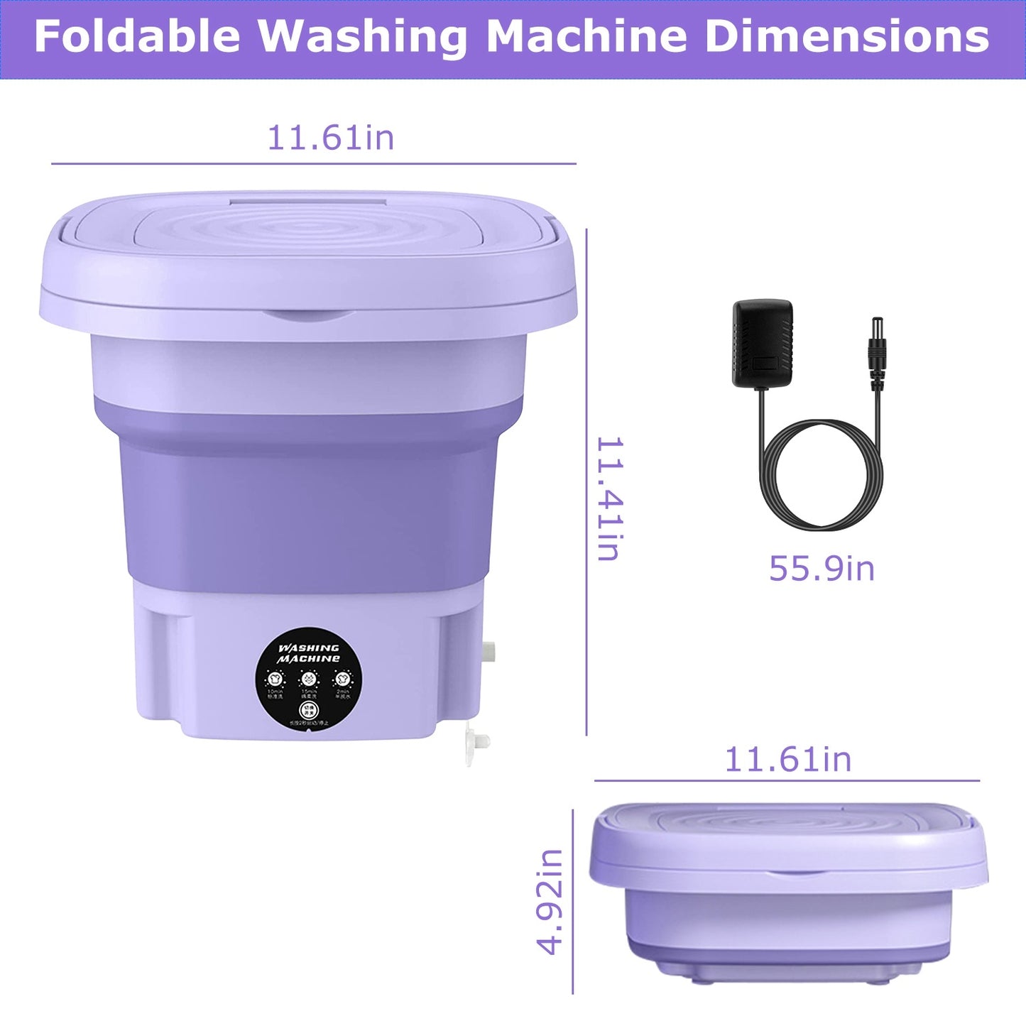 US Local 1Pc Portable Washing Machine Foldable Laundry Machine With Detachable Drain Basket 3 Modes Electric Clothes Washer For Underwear Socks Towels Baby Clothes