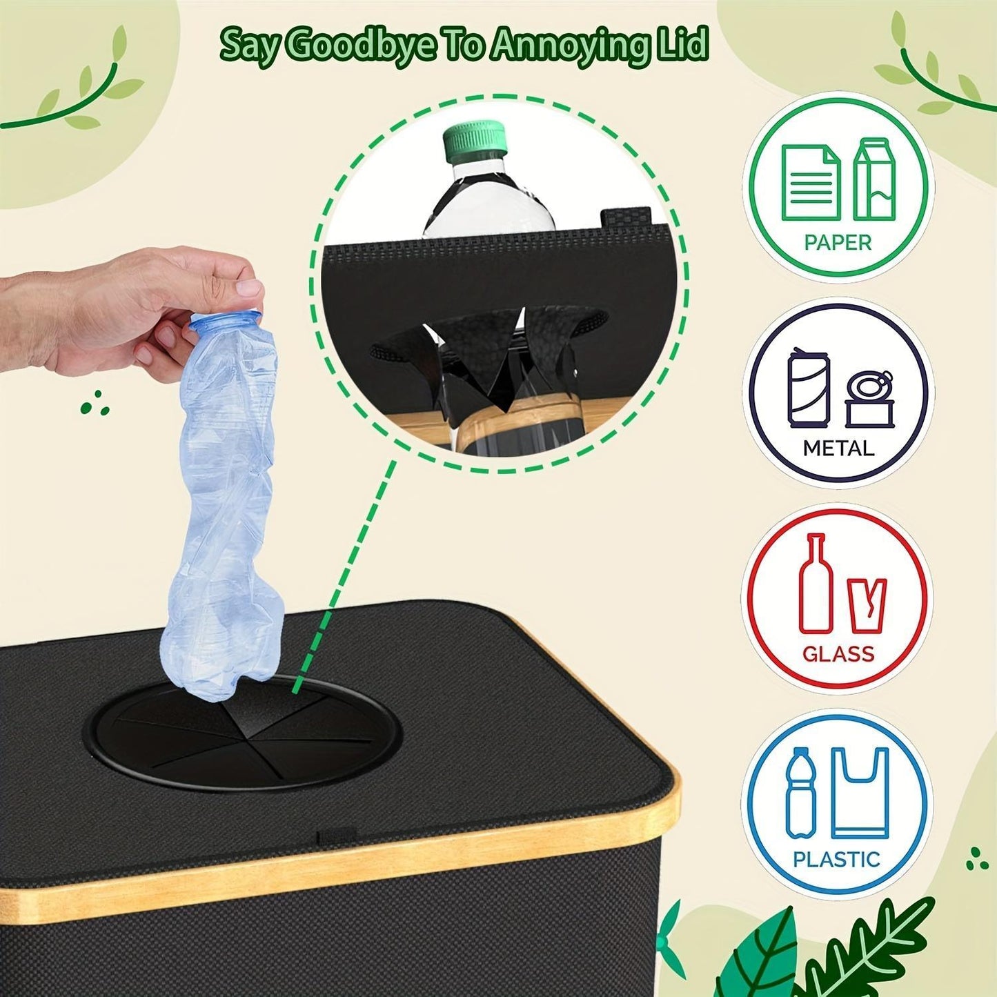 US Local Kitchen  Recyclable Trash Can 26 Gallons Removable Reusable Inner Bag With Lid Bottle Plastic Waste Kitchen Trash Can