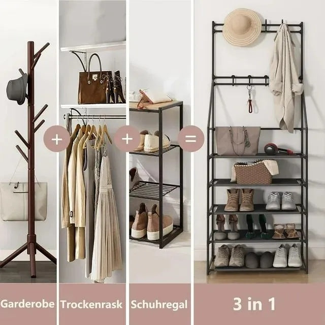 US Local 5-Tier Shoe Rack Shoe Storage For Entryway,Narrow Shoe Rack,Coat And Shoe Rack With 8 Hooks