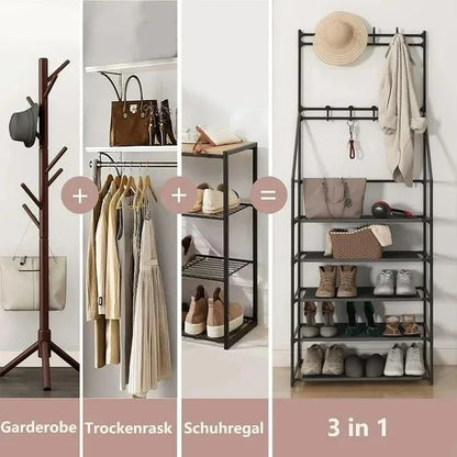 US Local 5-Tier Shoe Rack Shoe Storage For Entryway,Narrow Shoe Rack,Coat And Shoe Rack With 8 Hooks