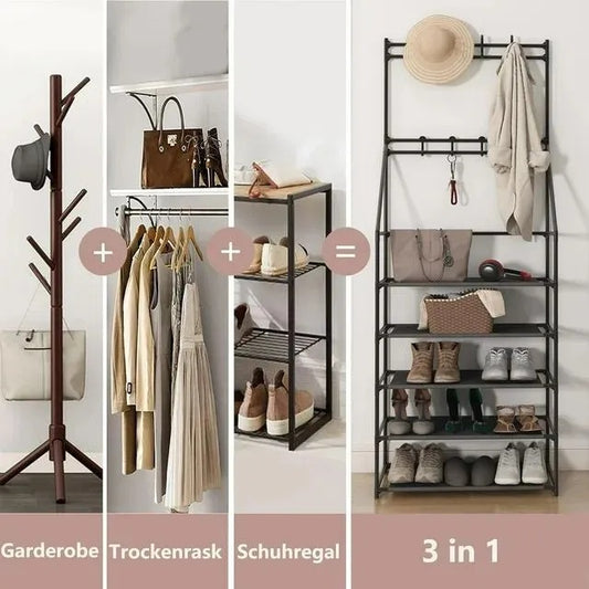 US Local 5-Tier Shoe Rack Shoe Storage For Entryway,Narrow Shoe Rack,Coat And Shoe Rack With 8 Hooks