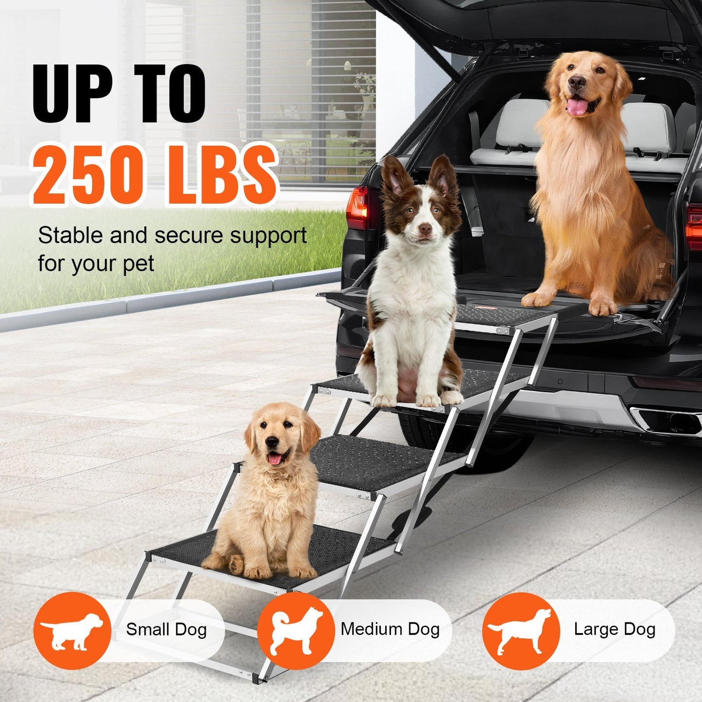US Local VEVOR Dog Stair For Cars 4-step Folding Dog Steps Aluminum Loads Up To 250 Lbs