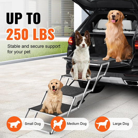 US Local VEVOR Dog Stair For Cars 4-step Folding Dog Steps Aluminum Loads Up To 250 Lbs