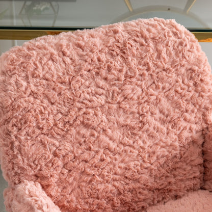 US Local A&A Furniture Artificial Rabbit Hair Office Chair With Gold Base, Adjustable