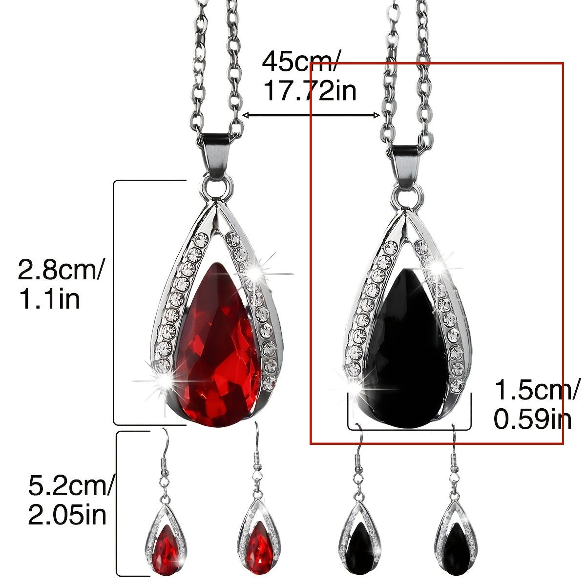 Black Red Teardrop Glass Pendant Necklace And Earrings Suite In Stock Factory Wholesale