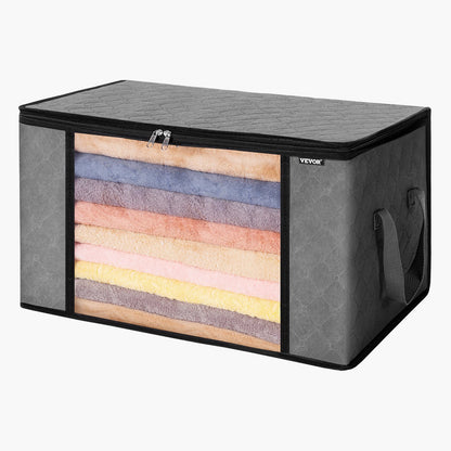 US Local 90L Large Storage Bags, 6 Pack Clothes Storage Bin, Foldable Closet Organizers Containers With Handle, Nov-woven Fabric Storage Bag For Clothing, Blanket, Comforter, Bed Sheet, Pillow Grey