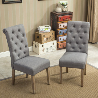 US Local Habit Solid Wood Tufted Parsons Dining Chair, Set Of 2, Grey