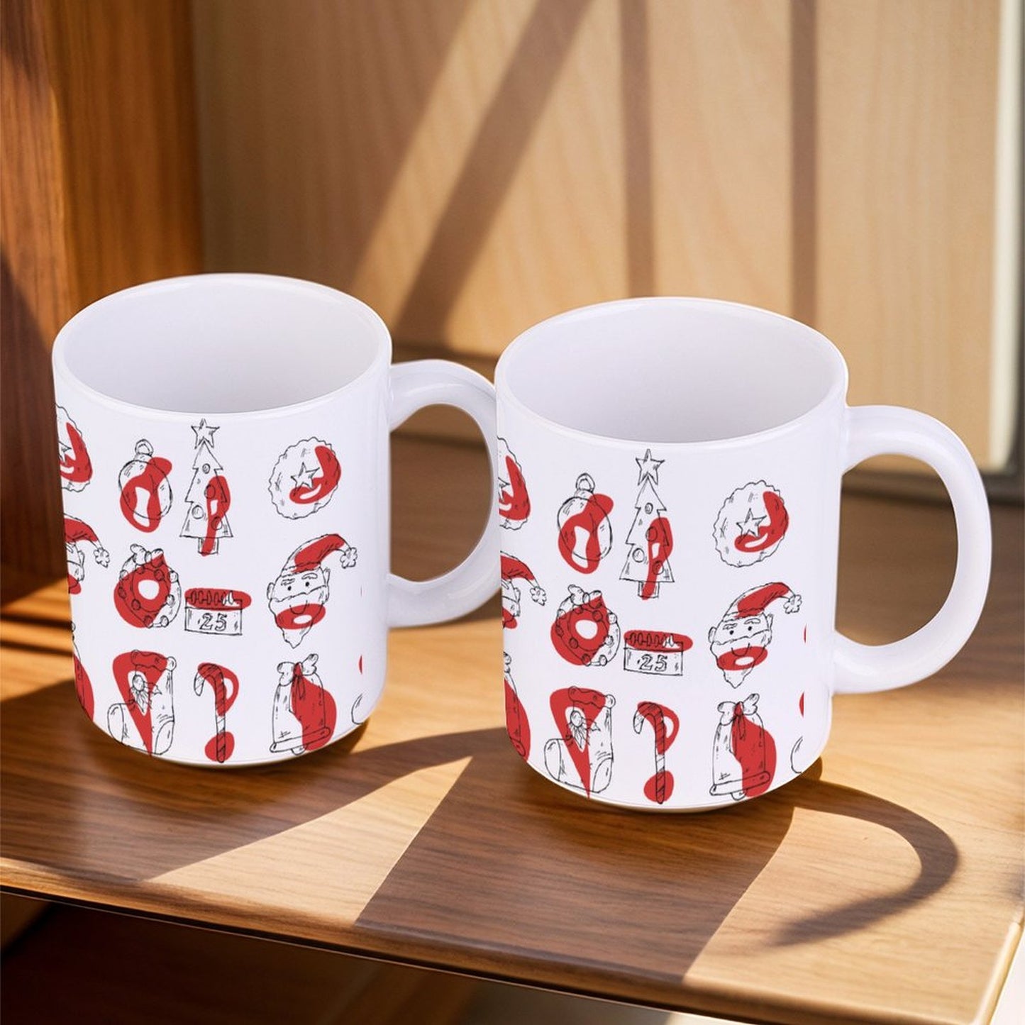 POD US Local White mug with full print, Christmas Sketch, Color Block 0104