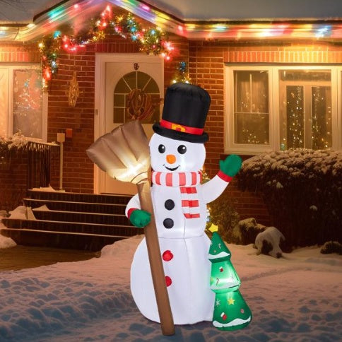 US Local 6.2FT Broom, Snowman And Tree, 3 LED 210D Polyester Christmas Inflatable Decoration, 12V,1000mA US Standard