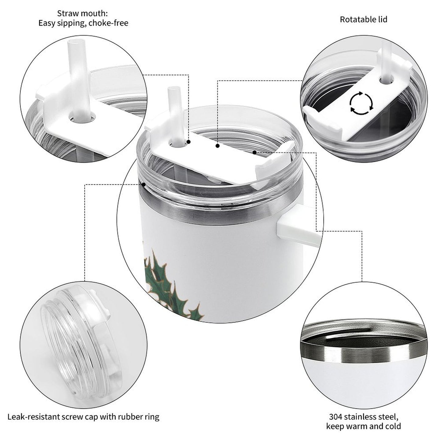 PHDT00327 POD US Local Tumbler 40 oz Large Capacity Car Cup Christmas Wreath