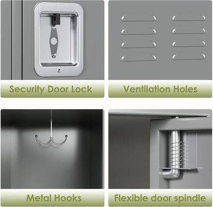 US Local Metal Lockers For Employees With 12 Door & Hooks,Metal Storage Locker With Lock For School Office Gym Bedroom Home,Assembly Required,12 Doors Light Grey